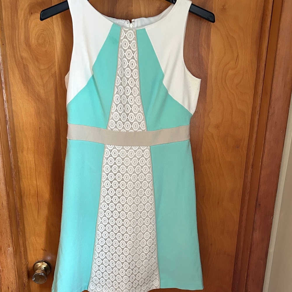 Sleeveless Easter/ Spring lace  Mint & White Panel A-Line Dress